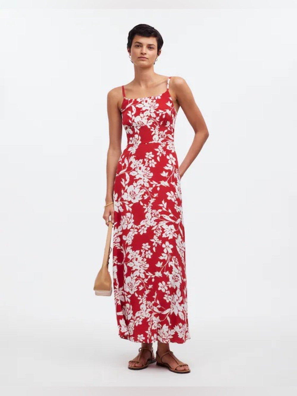 Madewell Red and White Floral Slip Maxi Dress
